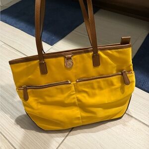 Yellow Tote Bag with Brown Accents